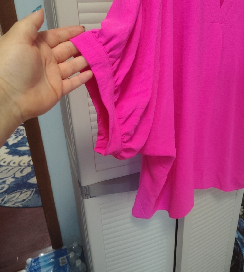 Women's Hot Pink V-Neck Blouse 3X - Picture 2 of 4